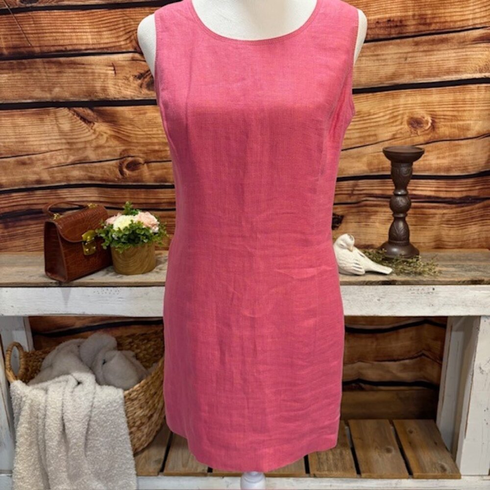 Anne Klein Womens Vibrant Pink Sleeveless 100%‎ Linen Dress Size 8